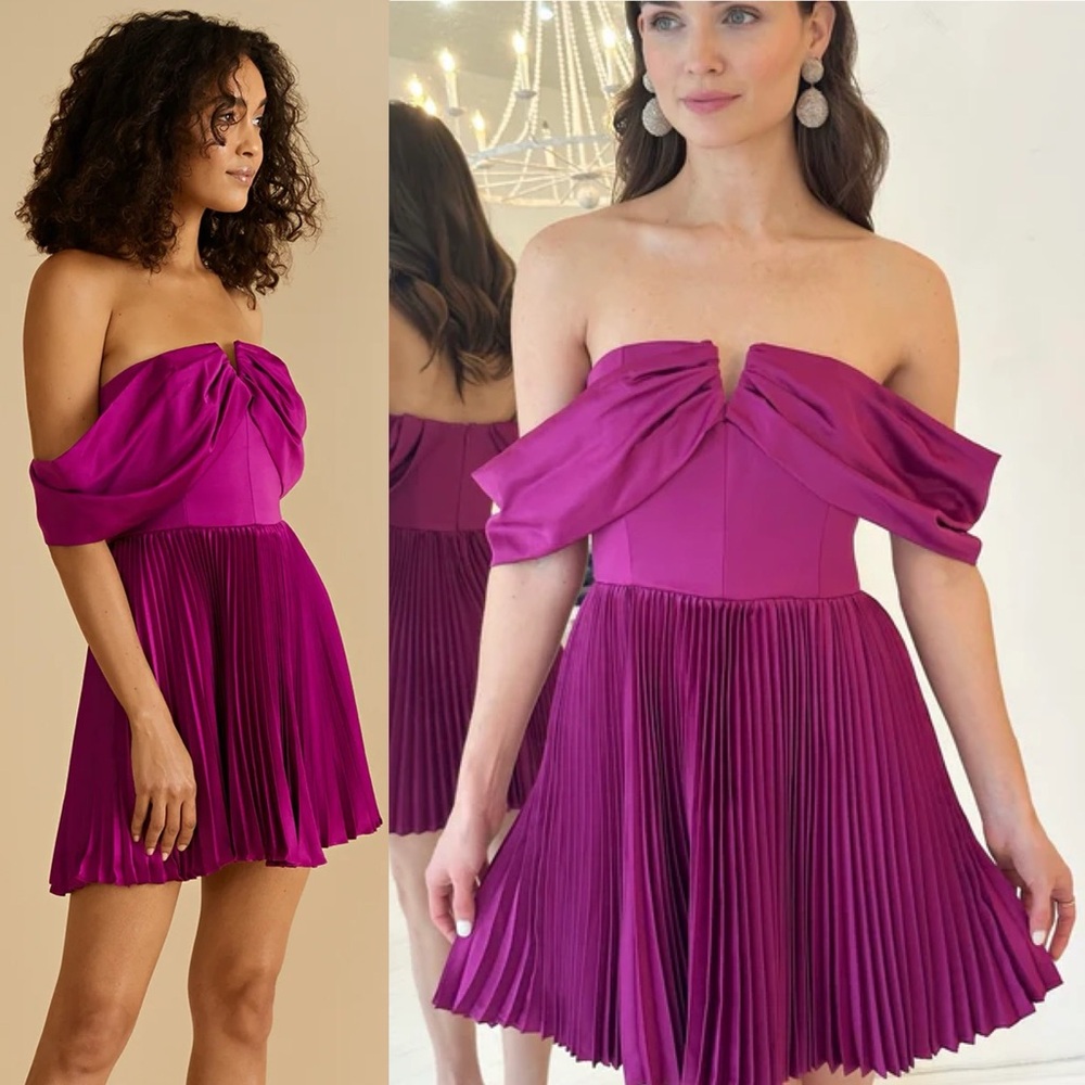 NWT Amur Tilly Pleated Satin Off Shoulder Dress Anthropologie BHLDN - Picture 1 of 12